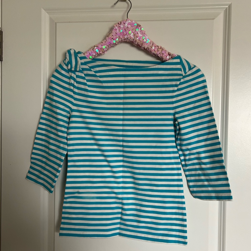 Kate Spade Blue and White Stripe Knot Shirt XS